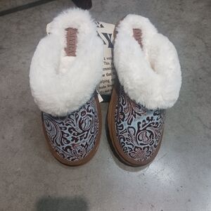 Myra Bag Women's Blue and Brown Patterned Slippers